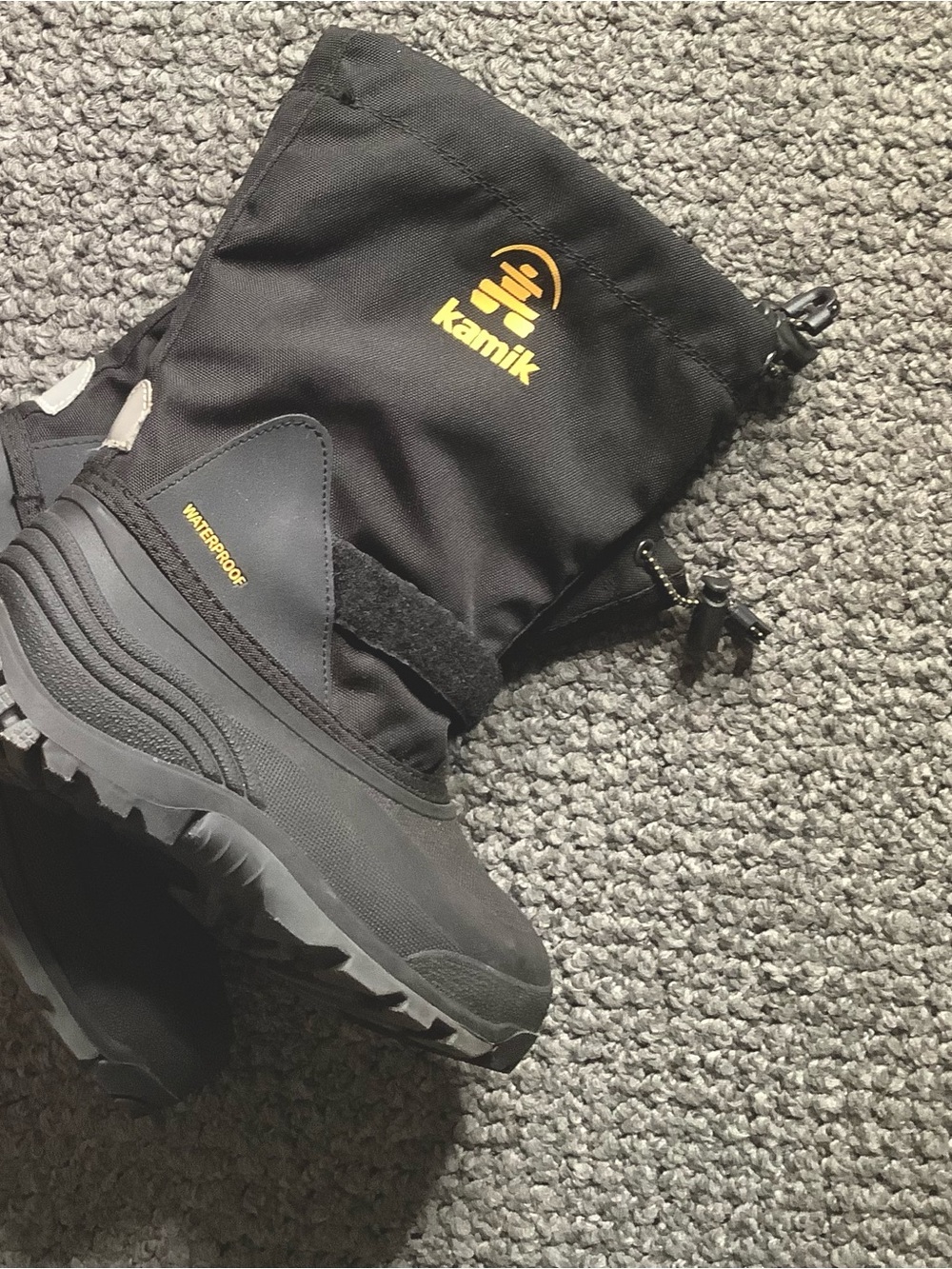 Kamik Waterproof Winter Snow Boots Kids Size 3 Black Insulated Cold Weather